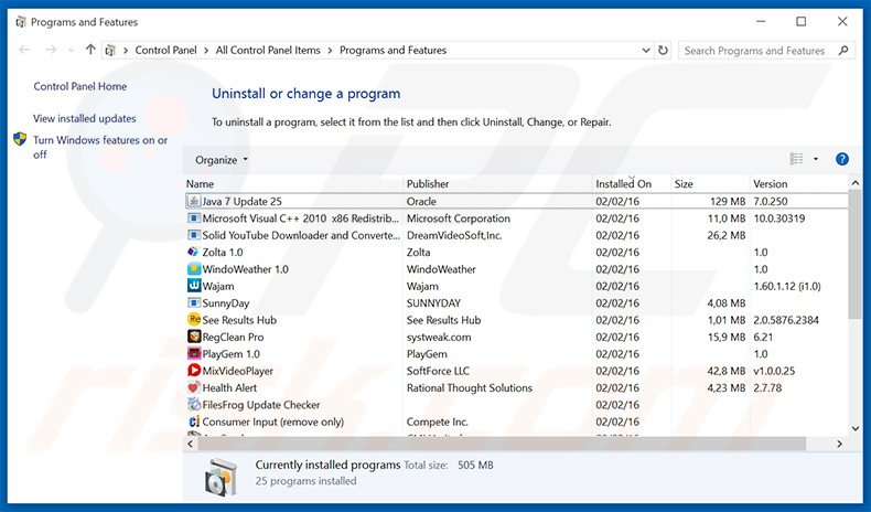 Facts Right adware uninstall via Control Panel