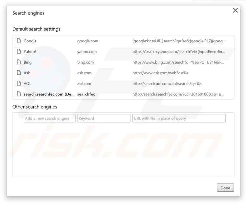 Removing Fast Email Checker from Google Chrome default search engine