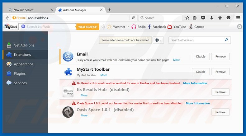 Removing Fast Email Checker related Mozilla Firefox extensions