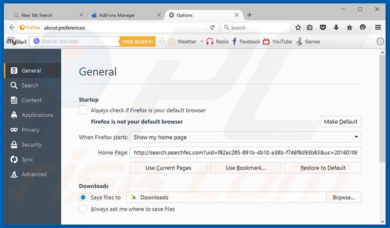 Removing Fast Email Checker from Mozilla Firefox homepage
