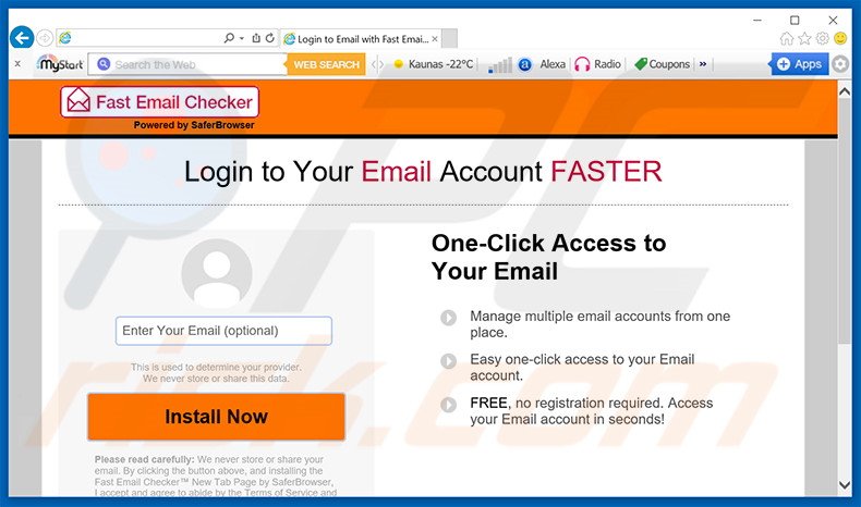 Website used to promote Fast Email Checker2 browser hijacker