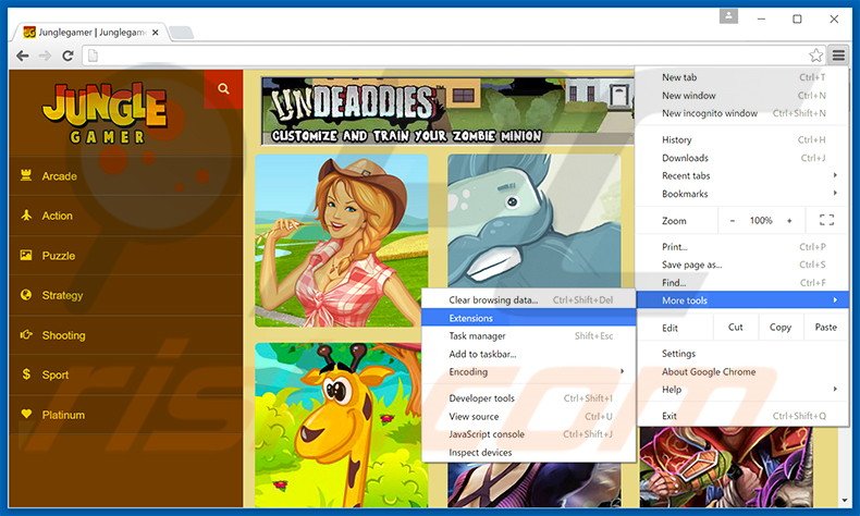 Removing Jungle Gamer  ads from Google Chrome step 1