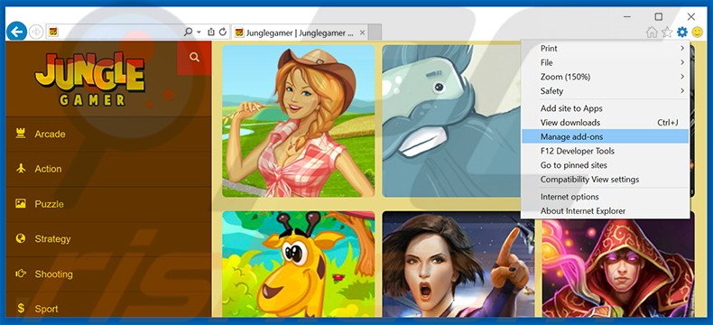 Removing Jungle Gamer ads from Internet Explorer step 1