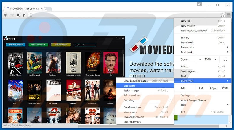 Removing MovieDea  ads from Google Chrome step 1