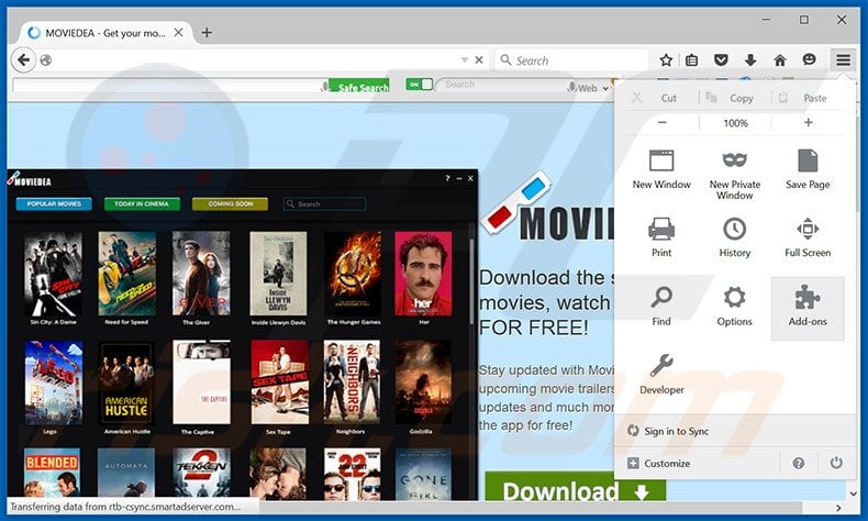 Removing MovieDea ads from Mozilla Firefox step 1