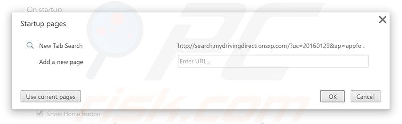 Removing search.mydrivingdirectionsxp.com from Google Chrome homepage