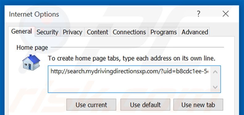 Removing search.mydrivingdirectionsxp.com from Internet Explorer homepage