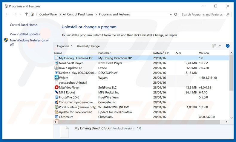 search.mydrivingdirectionsxp.com browser hijacker uninstall via Control Panel