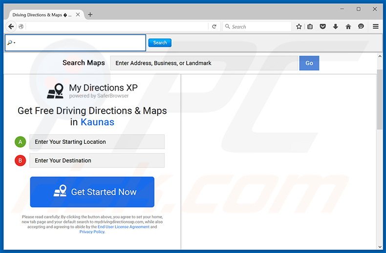 Website used to promote My Driving Directions XP browser hijacker