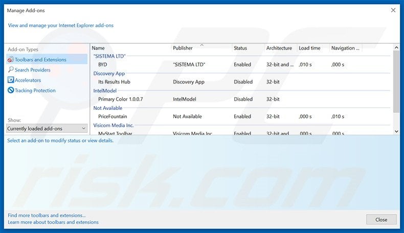 Removing MyPC Backup ads from Internet Explorer step 2