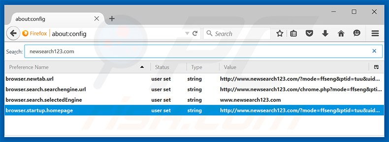 Removing newsearch123.com from Mozilla Firefox default search engine