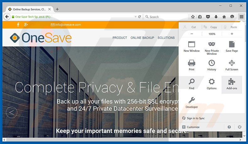 Removing OneSave ads from Mozilla Firefox step 1