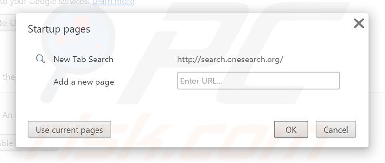 Removing search.onesearch.org from Google Chrome homepage