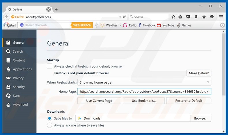 Removing search.onesearch.org from Mozilla Firefox homepage