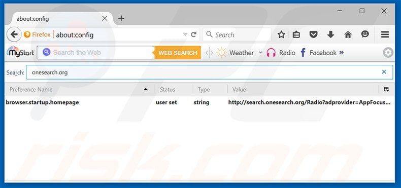 Removing search.onesearch.org from Mozilla Firefox default search engine