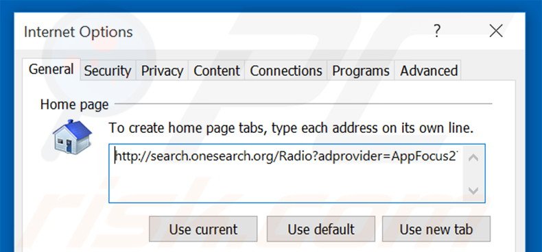 Removing search.onesearch.org from Internet Explorer homepage