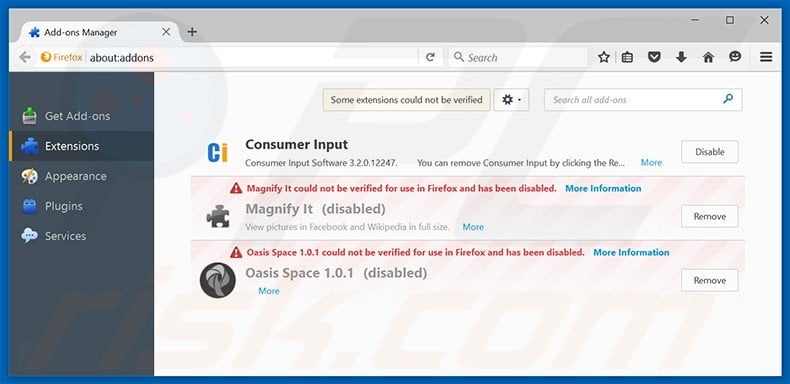 Removing ooxxsearch.com related Mozilla Firefox extensions
