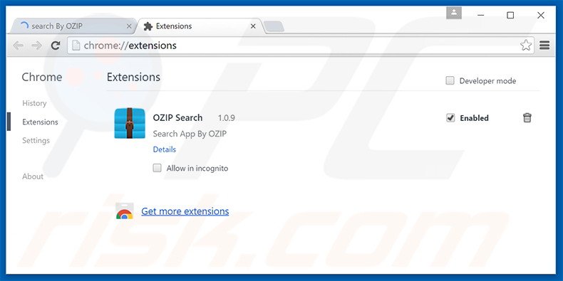 Removing search.ozipcompression.com related Google Chrome extensions