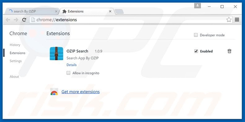 Removing search.ozipcompression.com related Google Chrome extensions