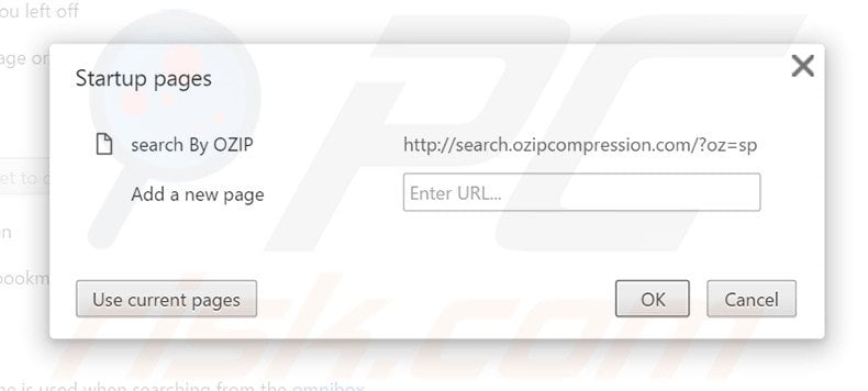 Removing search.ozipcompression.com from Google Chrome homepage