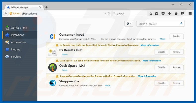 Removing search.ozipcompression.com related Mozilla Firefox extensions