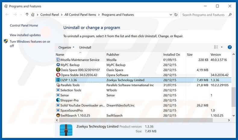 search.ozipcompression.com browser hijacker uninstall via Control Panel