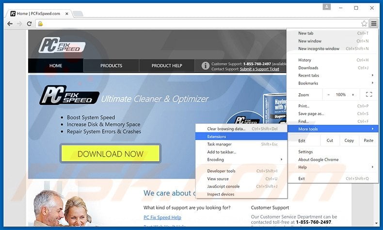 Removing PC Fix Speed  ads from Google Chrome step 1