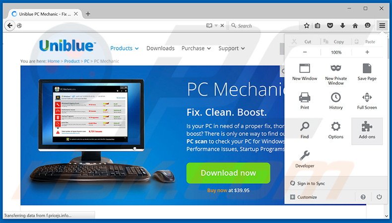 Removing PC Mechanic ads from Mozilla Firefox step 1