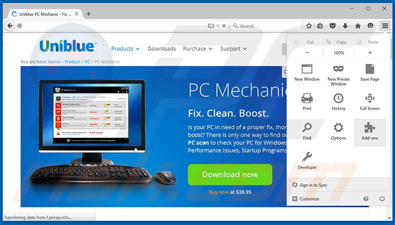 Removing PC Mechanic ads from Mozilla Firefox step 1