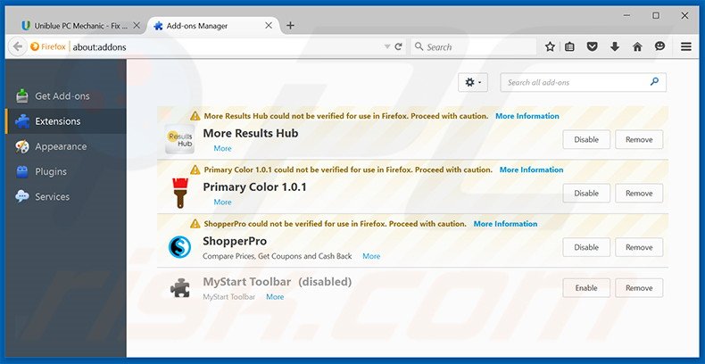Removing PC Mechanic ads from Mozilla Firefox step 2