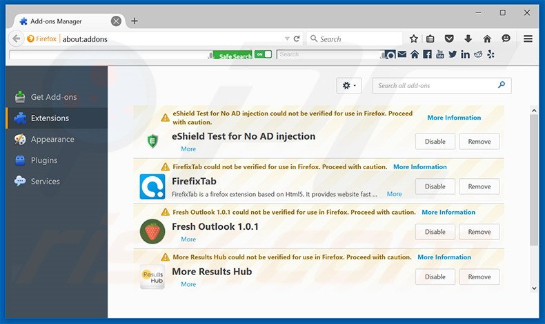 Removing PepperZip ads from Mozilla Firefox step 2