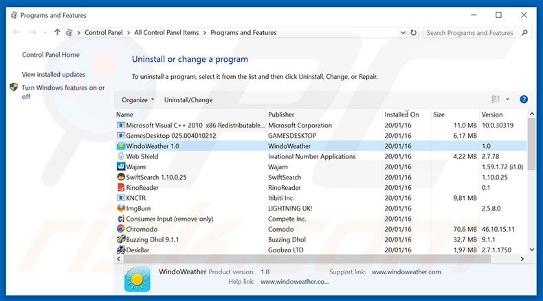Positive adware uninstall via Control Panel