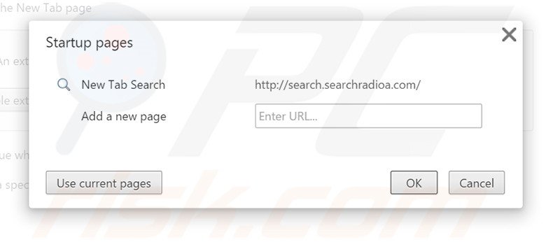 Removing search.searchradioa.com from Google Chrome homepage
