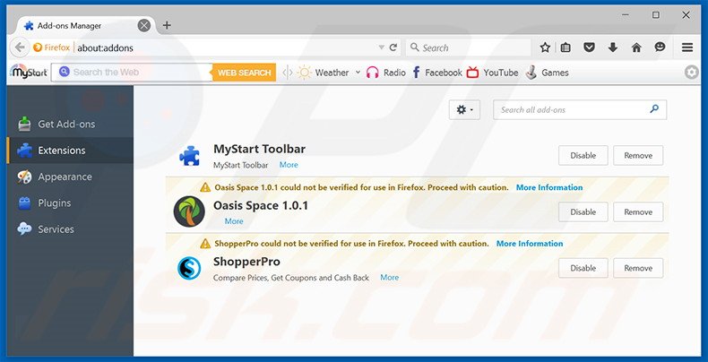 Removing search.searchradioa.com related Mozilla Firefox extensions