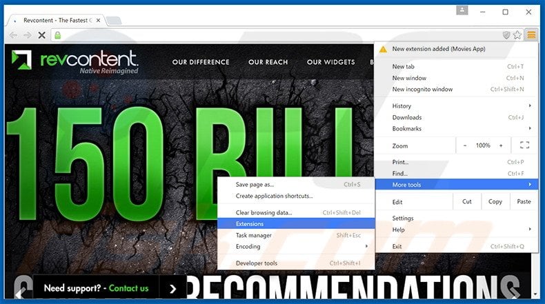 Removing Revcontent  ads from Google Chrome step 1