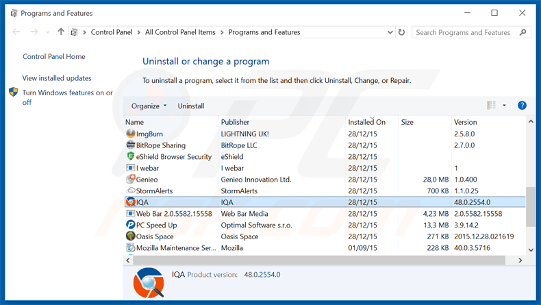 search.iqasearch.com hijacker uninstall via Control Panel