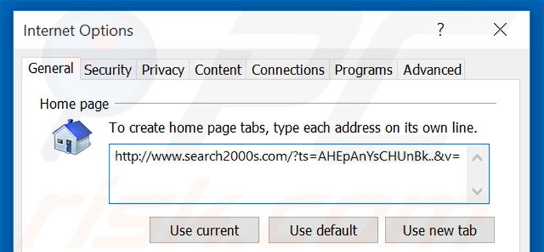 Removing search2000s.com from Internet Explorer homepage