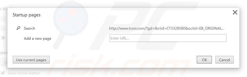 Removing trovi.com from Google Chrome homepage