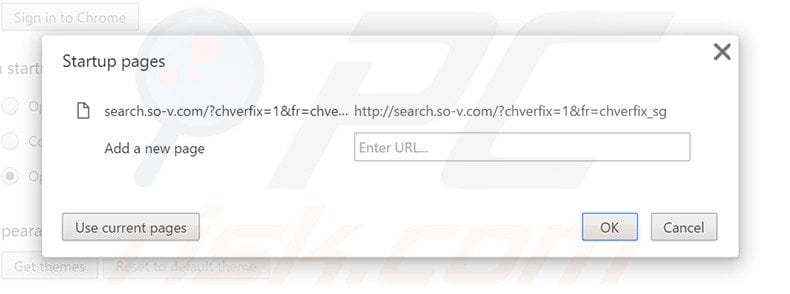 Removing search.so-v.com from Google Chrome homepage