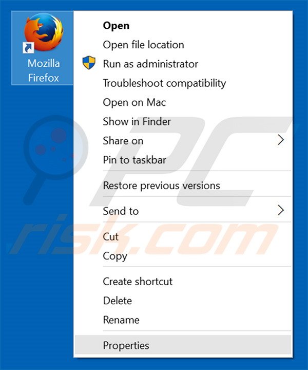 Removing search.so-v.com from Mozilla Firefox shortcut target step 1