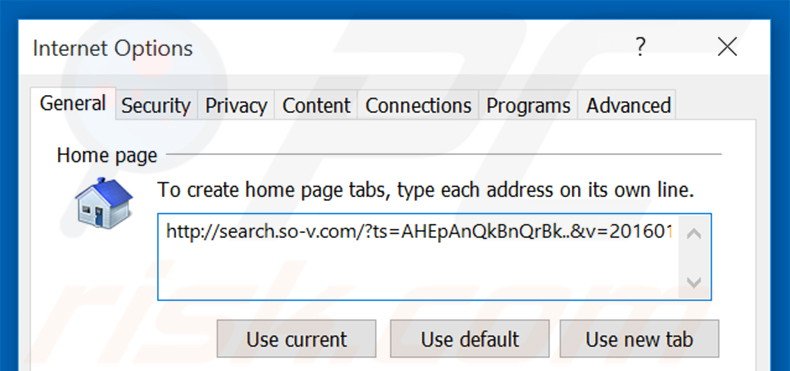 Removing search.so-v.com from Internet Explorer homepage