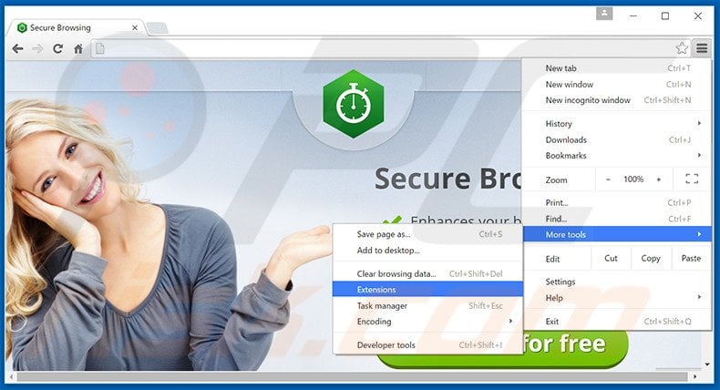 Removing Secure Browsing  ads from Google Chrome step 1