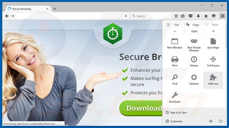 Removing Secure Browsing ads from Mozilla Firefox step 1