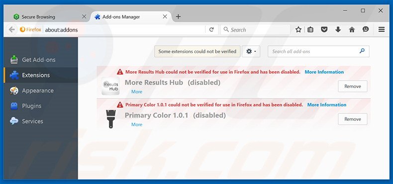 Removing Secure Browsing ads from Mozilla Firefox step 2