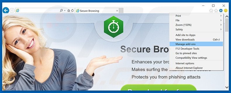 Removing Secure Browsing ads from Internet Explorer step 1