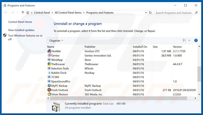 Security Guard adware uninstall via Control Panel