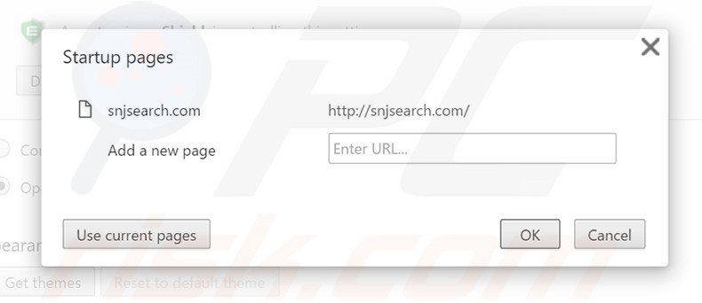 Removing snjsearch.com from Google Chrome homepage