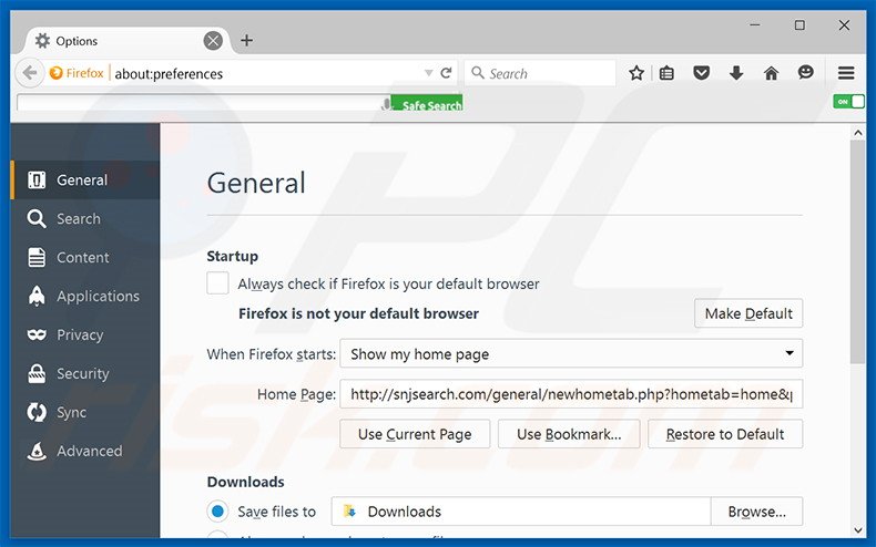 Removing snjsearch.com from Mozilla Firefox homepage