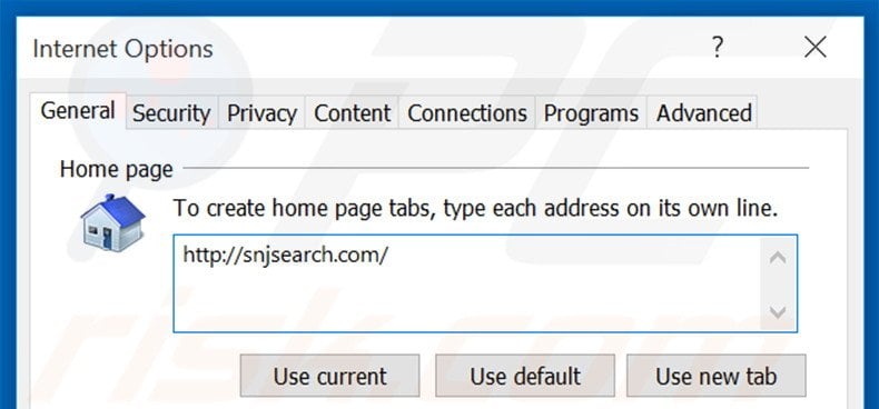 Removing snjsearch.com from Internet Explorer homepage