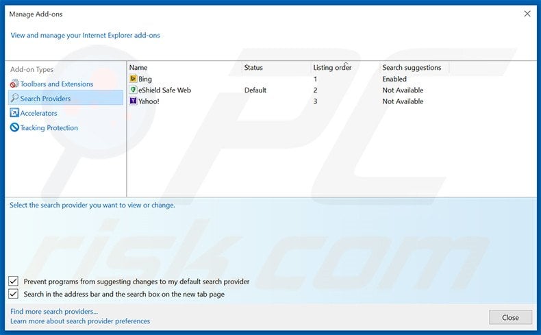 Removing snjsearch.com from Internet Explorer default search engine